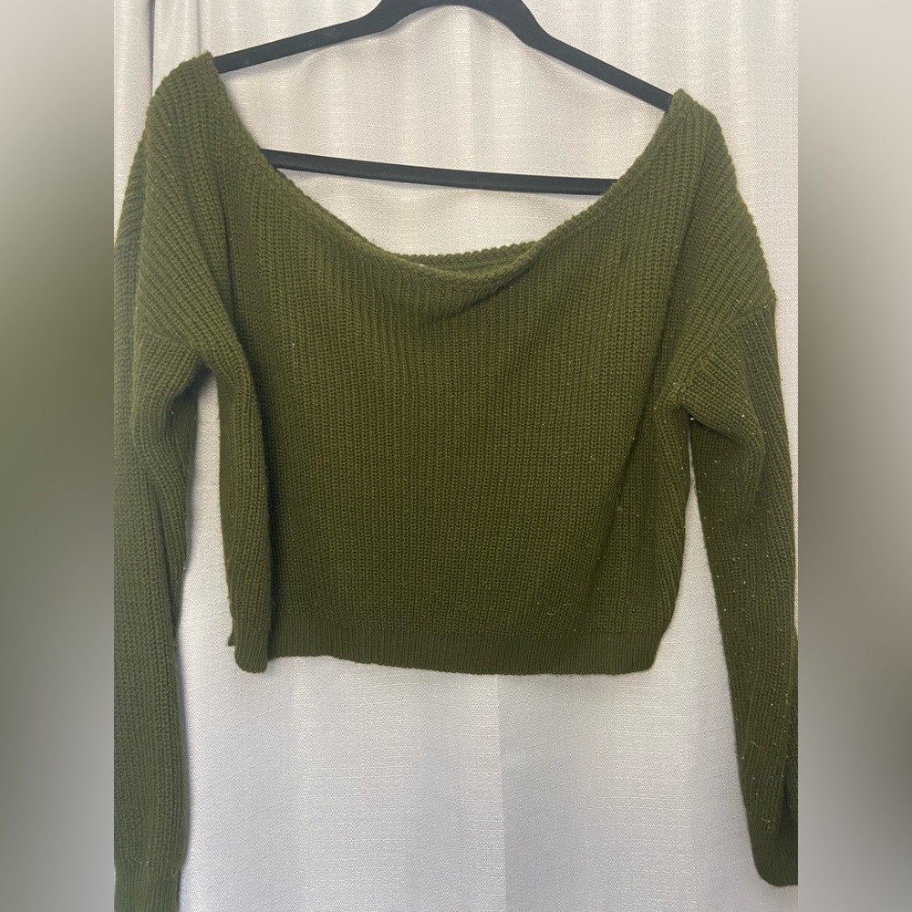 PrettyLittleThing Green Off The Shoulder Knitted Sweatshirt size S/M - Picture 5 of 5